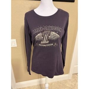 Harley Davidson Motorcycles Purple Sequined Eagle Wings Long Sleeve Tee, Medium